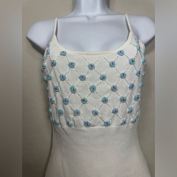 Y2k White Knit Ribbed top Spaghetti Strap fairy,‎ Whimsigoth, Romantic Large - Picture 2 of 9